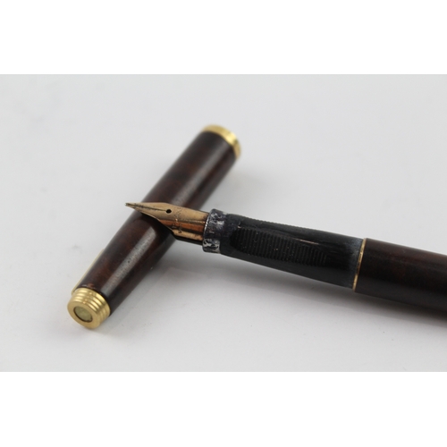 463 - Vintage Parker 75 Brown Lacquer Fountain Pen w/ 14ct Gold Nib WRITING