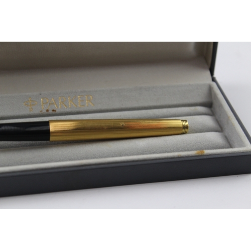 466 - Vintage Parker 75 Gold Plated Fountain Pen w/ 14ct Gold Nib WRITING Boxed