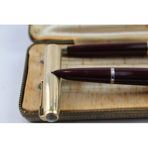 470 - Vintage Parker 51 Burgundy Fountain Pen w/ 14ct Gold Nib WRITING Boxed