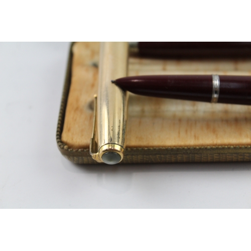 470 - Vintage Parker 51 Burgundy Fountain Pen w/ 14ct Gold Nib WRITING Boxed