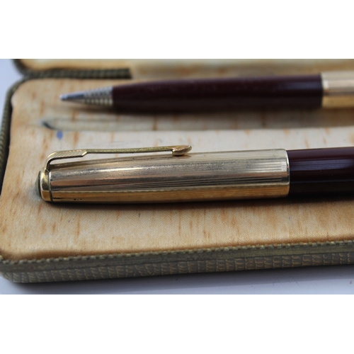 470 - Vintage Parker 51 Burgundy Fountain Pen w/ 14ct Gold Nib WRITING Boxed