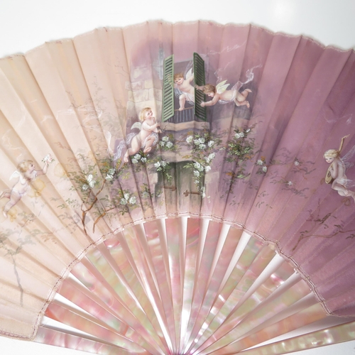 411 - Antique Victorian Madame Leah Nathalie French Hand Fan in Original Box