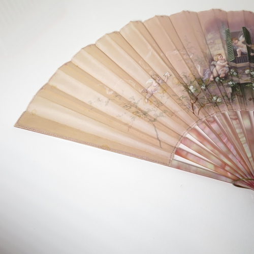 411 - Antique Victorian Madame Leah Nathalie French Hand Fan in Original Box