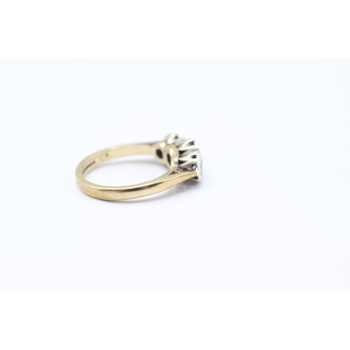 108 - 9ct gold three stone diamond ring (3.1g) Size J