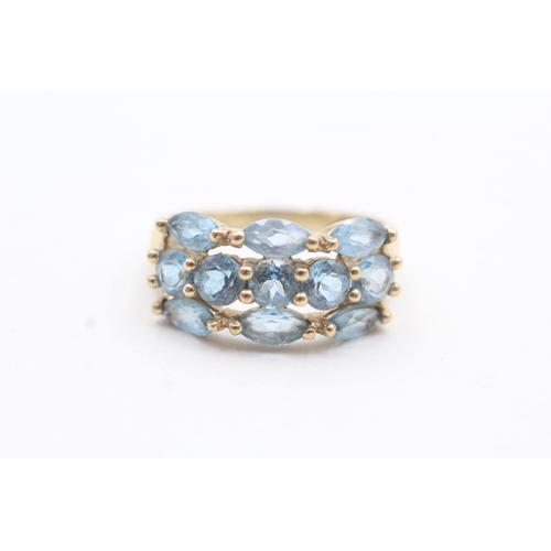 114 - 9ct gold blue gemstone cluster ring (3.2g) Size Q