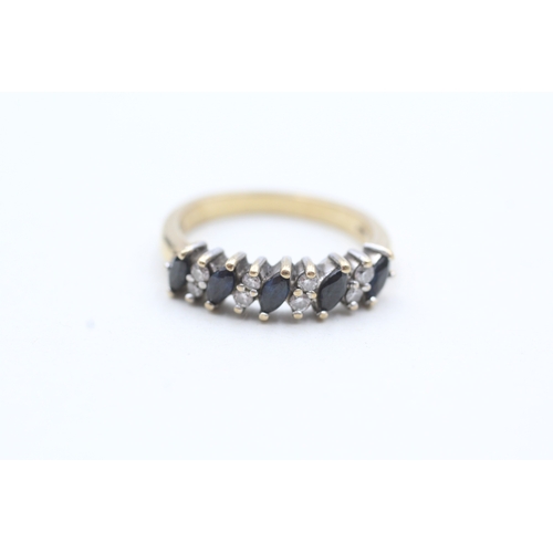 120 - 9ct gold diamond and blue gemstone ring (2.9g) -  as seen - misshapen Size I