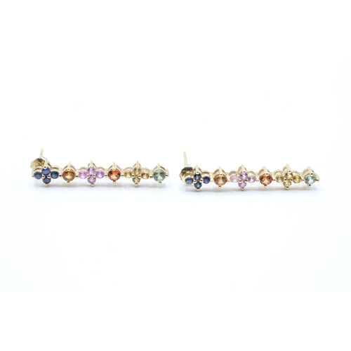 144 - 9ct gold multicoloured gemstone drop stud earrings (2.8g)