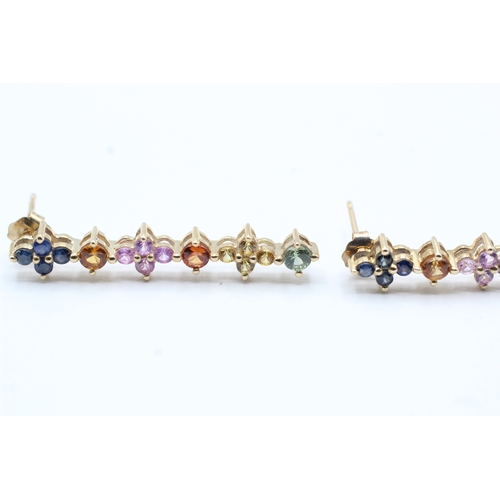 144 - 9ct gold multicoloured gemstone drop stud earrings (2.8g)