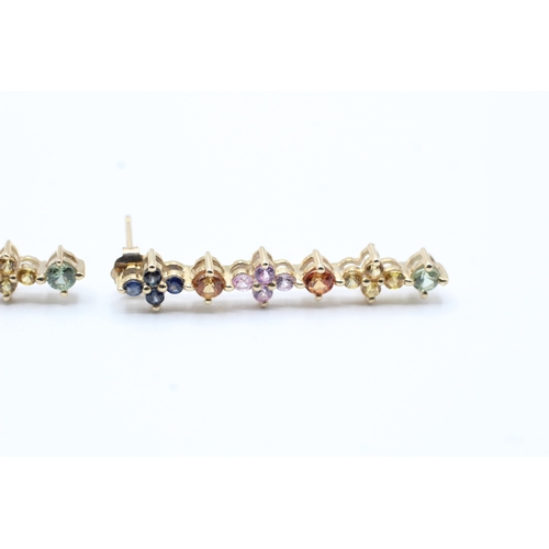 144 - 9ct gold multicoloured gemstone drop stud earrings (2.8g)