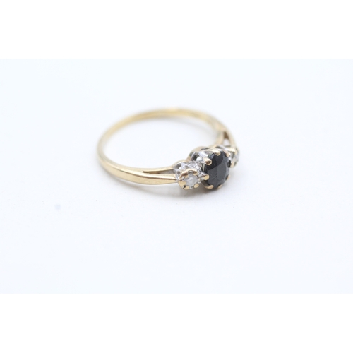 152 - 9ct gold blue gemstone and diamond ring (1.5g) Size J