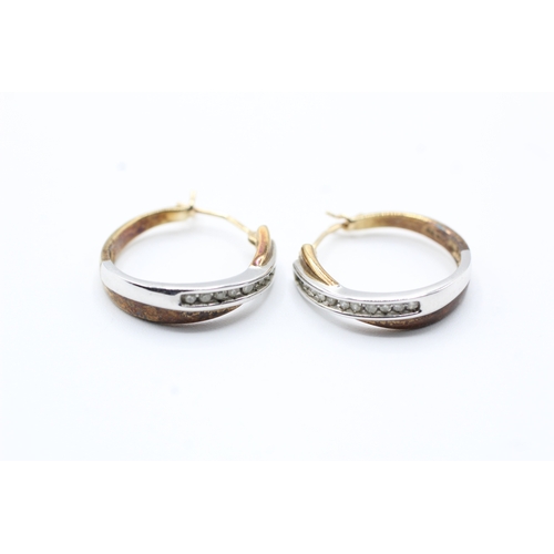 157 - 9ct gold and diamond hoop earrings (3.3g)