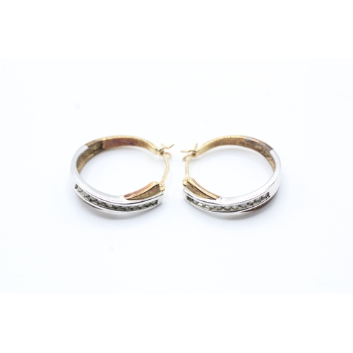 157 - 9ct gold and diamond hoop earrings (3.3g)