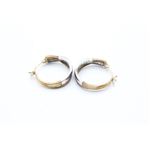 157 - 9ct gold and diamond hoop earrings (3.3g)