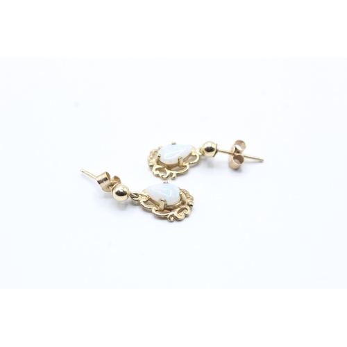 168 - 9ct gold and opal drop stud earrings (0.9g)