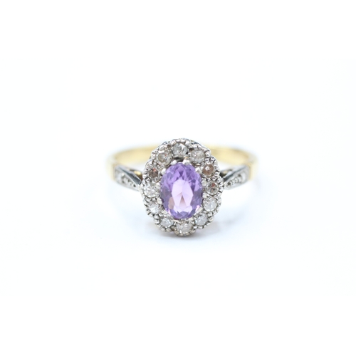 17 - 18ct gold & platinum amethyst & diamond dress ring (4.5g) Size Q