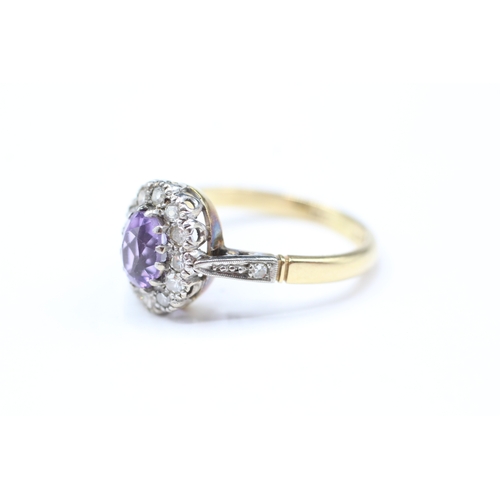 17 - 18ct gold & platinum amethyst & diamond dress ring (4.5g) Size Q