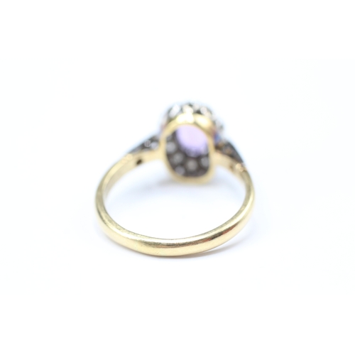 17 - 18ct gold & platinum amethyst & diamond dress ring (4.5g) Size Q