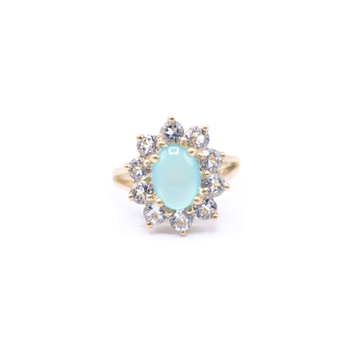 19 - 9ct gold green and blue gemstone ring (2.8g) Size J 1/2