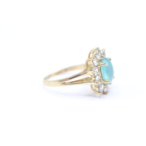 19 - 9ct gold green and blue gemstone ring (2.8g) Size J 1/2