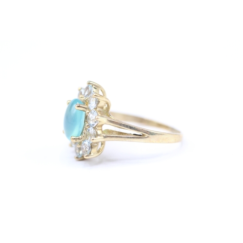 19 - 9ct gold green and blue gemstone ring (2.8g) Size J 1/2