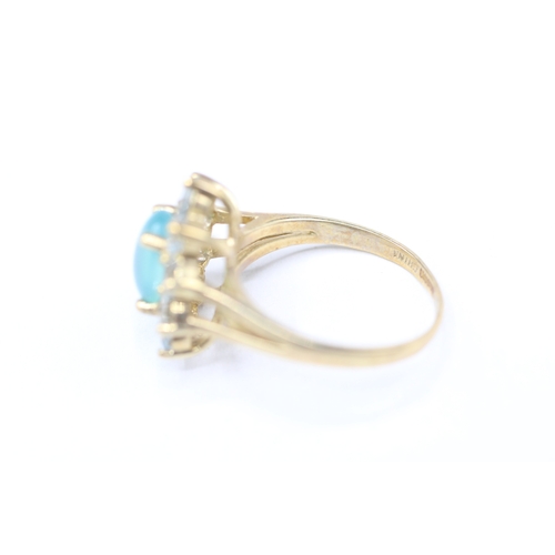 19 - 9ct gold green and blue gemstone ring (2.8g) Size J 1/2