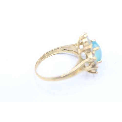 19 - 9ct gold green and blue gemstone ring (2.8g) Size J 1/2