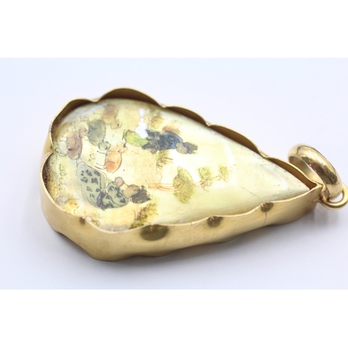 2 - 18ct gold Persian hand painted mother of pearl pendant (12.1g)