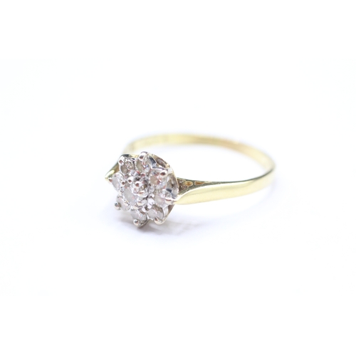 204 - 18ct gold diamond cluster ring (3.2g) Size R 1/2