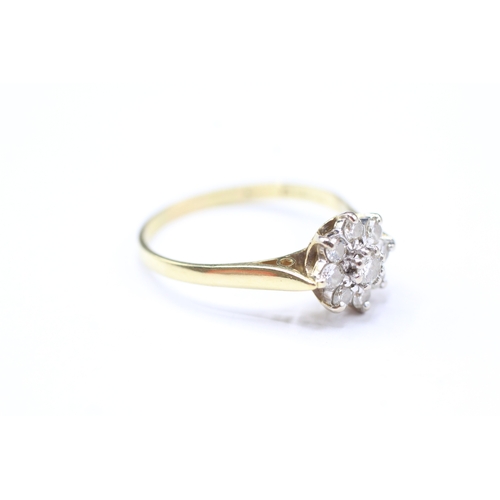 204 - 18ct gold diamond cluster ring (3.2g) Size R 1/2