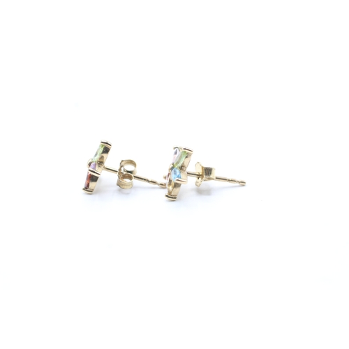 208 - 9ct gold multicolour gemstone flower stud earrings (1g)