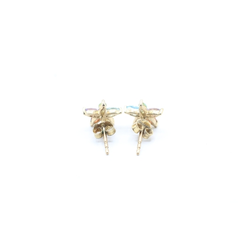 208 - 9ct gold multicolour gemstone flower stud earrings (1g)