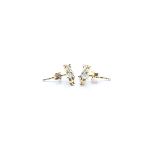 208 - 9ct gold multicolour gemstone flower stud earrings (1g)