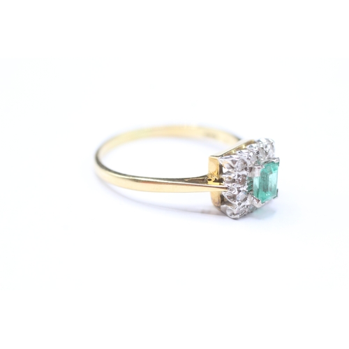 215 - 18ct gold diamond and emerald square halo ring (4g) Size R