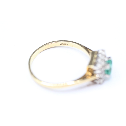 215 - 18ct gold diamond and emerald square halo ring (4g) Size R