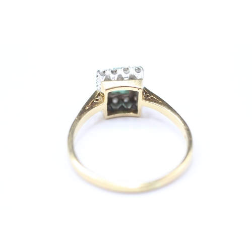 215 - 18ct gold diamond and emerald square halo ring (4g) Size R