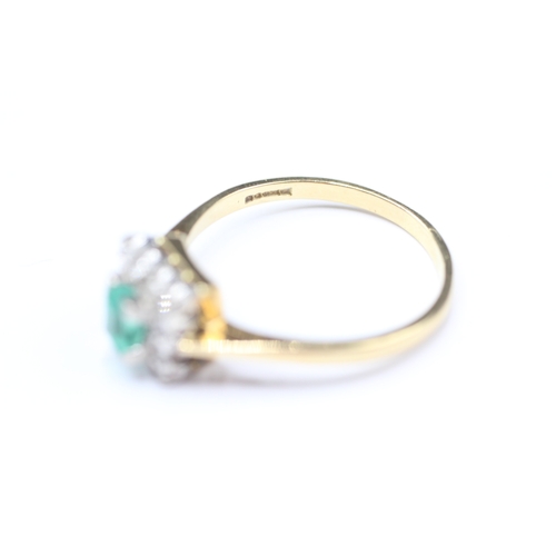 215 - 18ct gold diamond and emerald square halo ring (4g) Size R