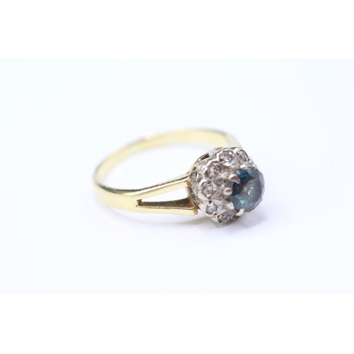 223 - 18ct gold diamond and sapphire cluster ring (3.9g) Size P