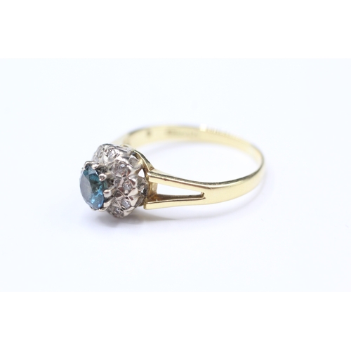 223 - 18ct gold diamond and sapphire cluster ring (3.9g) Size P