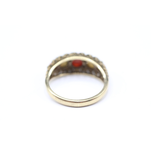 226 - 9ct gold coral and cultured pearl ring (3.2g) Size M