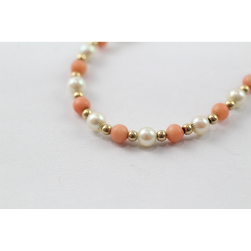 234 - 9ct gold vintage coral & cultured pearl necklace