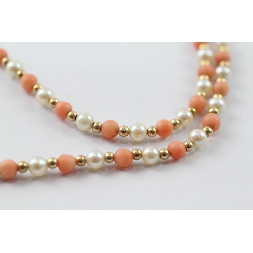 234 - 9ct gold vintage coral & cultured pearl necklace