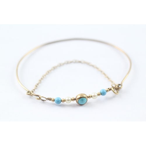 29 - 9ct gold turquoise and pearl bangle (2.3g)