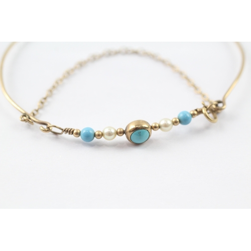 29 - 9ct gold turquoise and pearl bangle (2.3g)