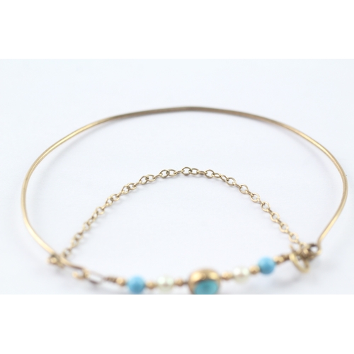 29 - 9ct gold turquoise and pearl bangle (2.3g)