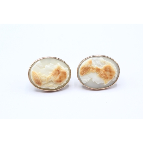 3 - 9ct gold antique shell cameo earrings (6g)