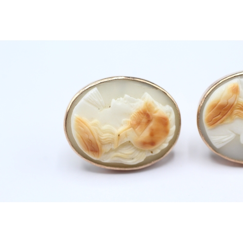 3 - 9ct gold antique shell cameo earrings (6g)