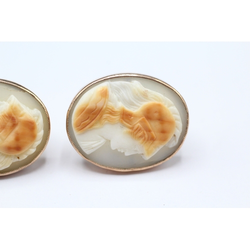 3 - 9ct gold antique shell cameo earrings (6g)