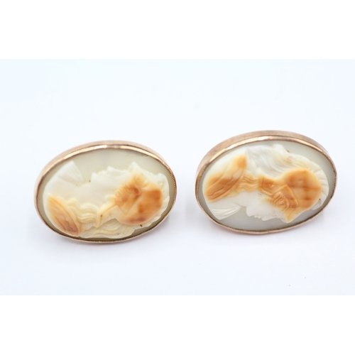 3 - 9ct gold antique shell cameo earrings (6g)