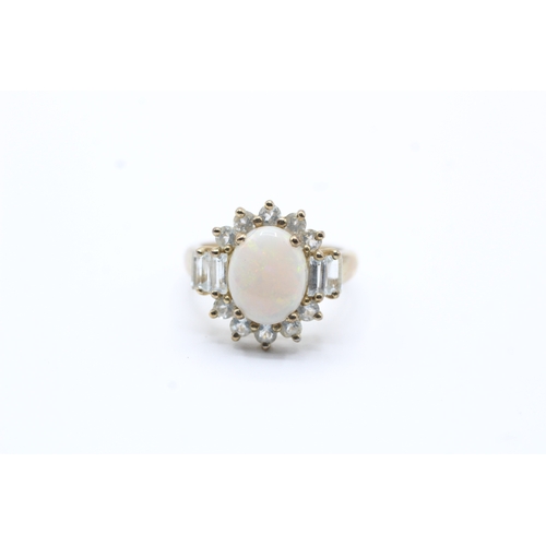 32 - 9ct gold opal and white gemstone ring (3g) Size J 1/2