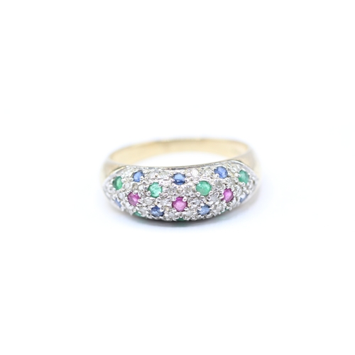 34 - 9ct gold diamond and multicoloured gemstone ring (3.4g) Size Q